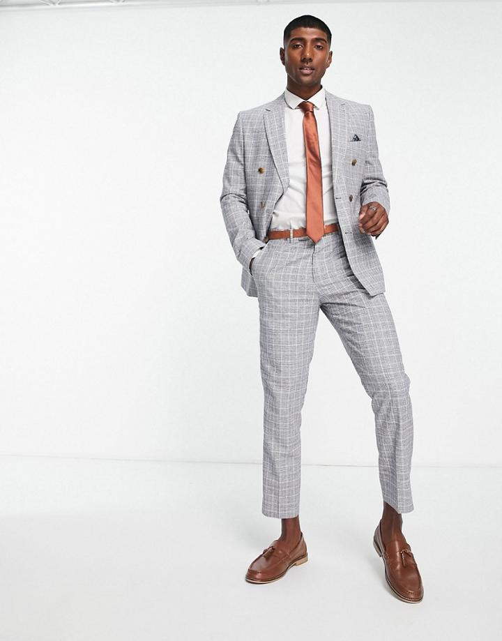 Harry Brown Light Gray Checked Slim Fit Cropped Suit Pants