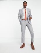 Harry Brown Light Gray Checked Slim Fit Cropped Suit Pants