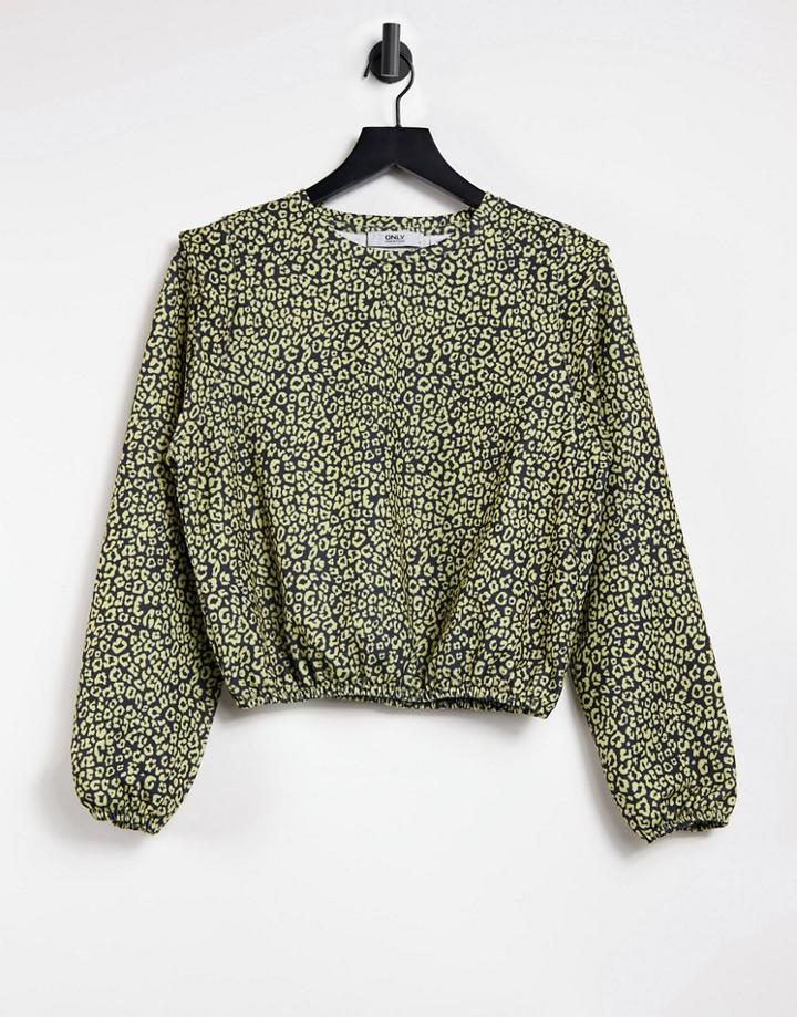 Only Long Sleeve Top With Strong Shoulder In Animal Print-grey