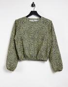 Only Long Sleeve Top With Strong Shoulder In Animal Print-grey