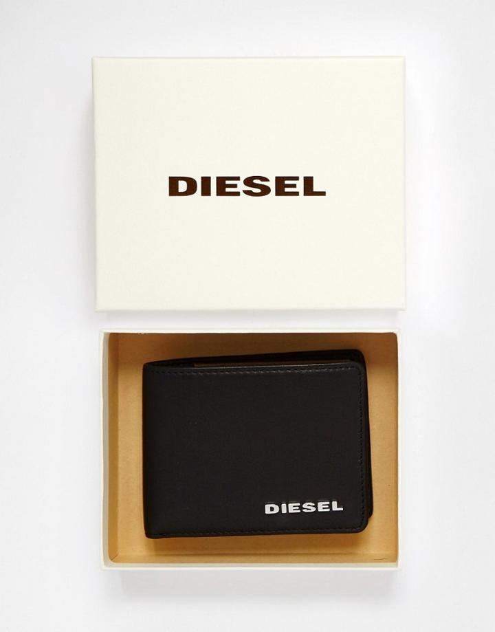 Diesel Hiresh Xs Leather Billfold Wallet With Coin Pocket - Black