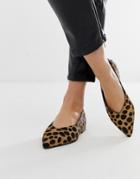 Asos Design Leanne Leather High Vamp Slingback Ballet Flats In Leopard - Multi