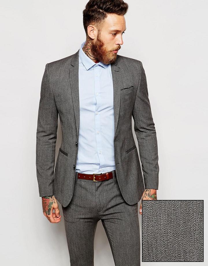 Asos Super Skinny Suit Jacket In Salt And Pepper - Multi