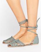 Asos Jola Leather Tie Leg Summer Shoes - Blue
