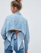 Asos Denim Stripe Shirt With Long Cuff And Open Back - Blue
