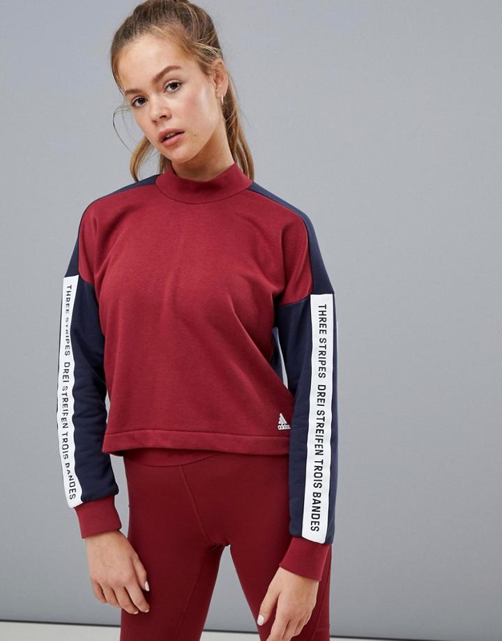 Adidas Training High Neck Sweatshirt In Burgundy - Red