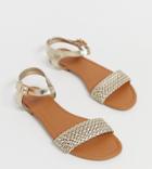 New Look Wide Fit Woven Flat Sandal In Gold - Gold