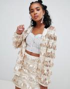 Ragyard Throw On Blazer Two-piece In Tassel Sequin - Cream