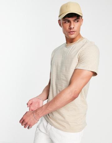 Selected Homme Cotton Stripe T-shirt In Beige - Beige-neutral