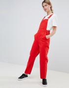 Asos Design Denim Overall In Red - Red