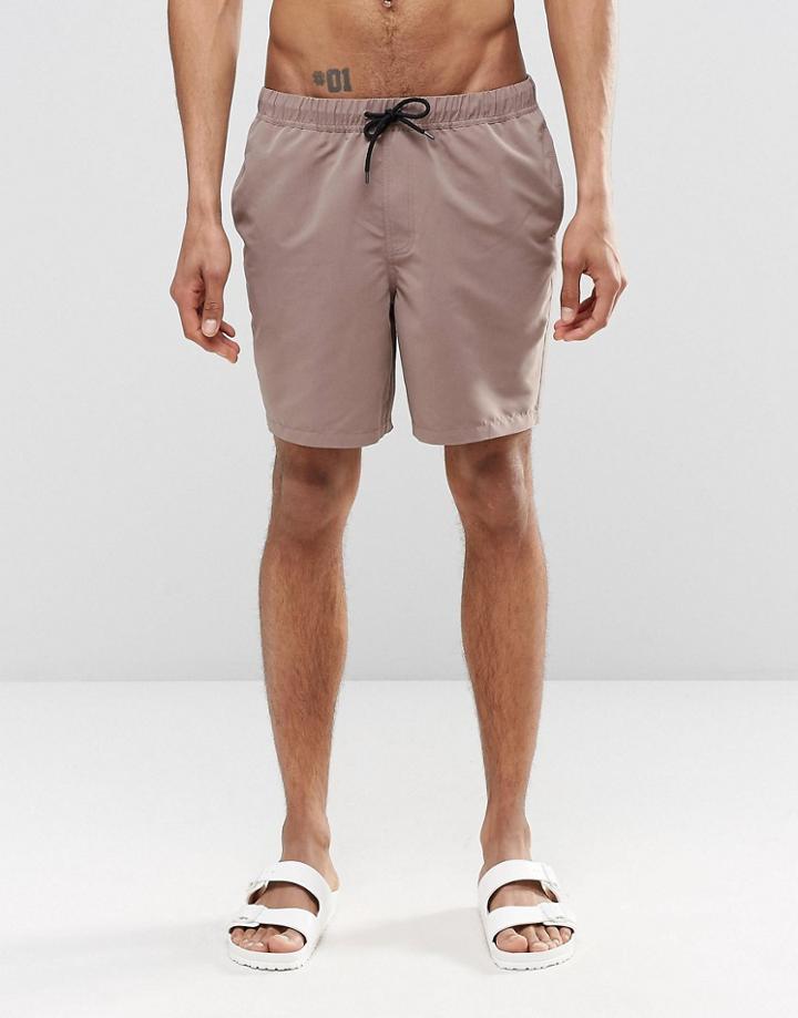 Asos Swim Shorts In Brown Mid Length - Brown