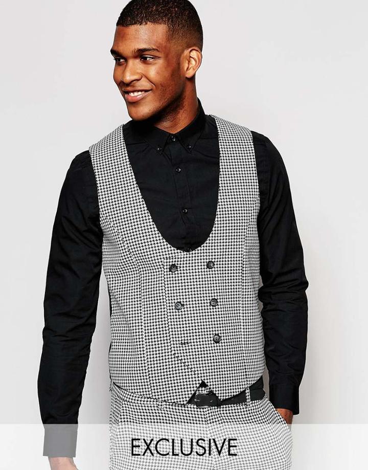 Reclaimed Vintage Vest In Houndstooth - Black