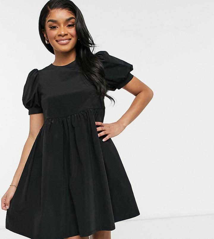 Vila Petite Smock Dress With Puff Sleeves In Black