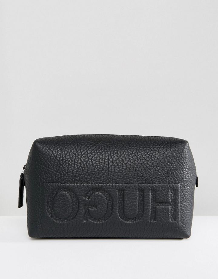Hugo Victorian Logo Leather Toiletry Bag In Black - Black