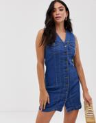 Parisian Denim Button Through Mini Dress - Blue