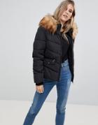 Only Sanna Short Quilted Jacket With Faux Fur Trim - Black