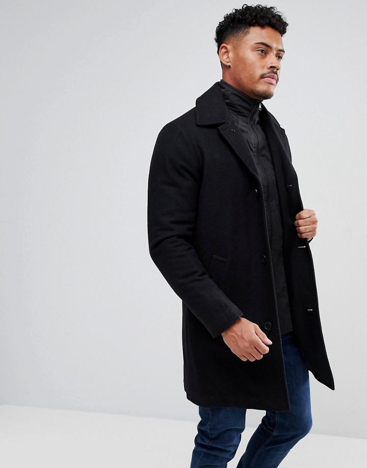 Kronstadt Wool Funnel Neck Overcoat - Black