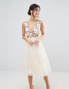 Little Mistress Tulle Midi Dress With Embroidered Bodice - Cream
