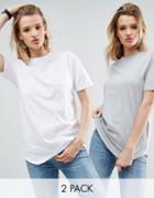 Asos Ultimate Curved Hem Boyfriend T-shirt 2 Pack - Multi