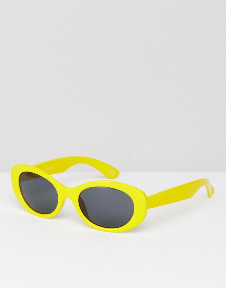 Asos Oval Sunglasses In Yellow - Yellow