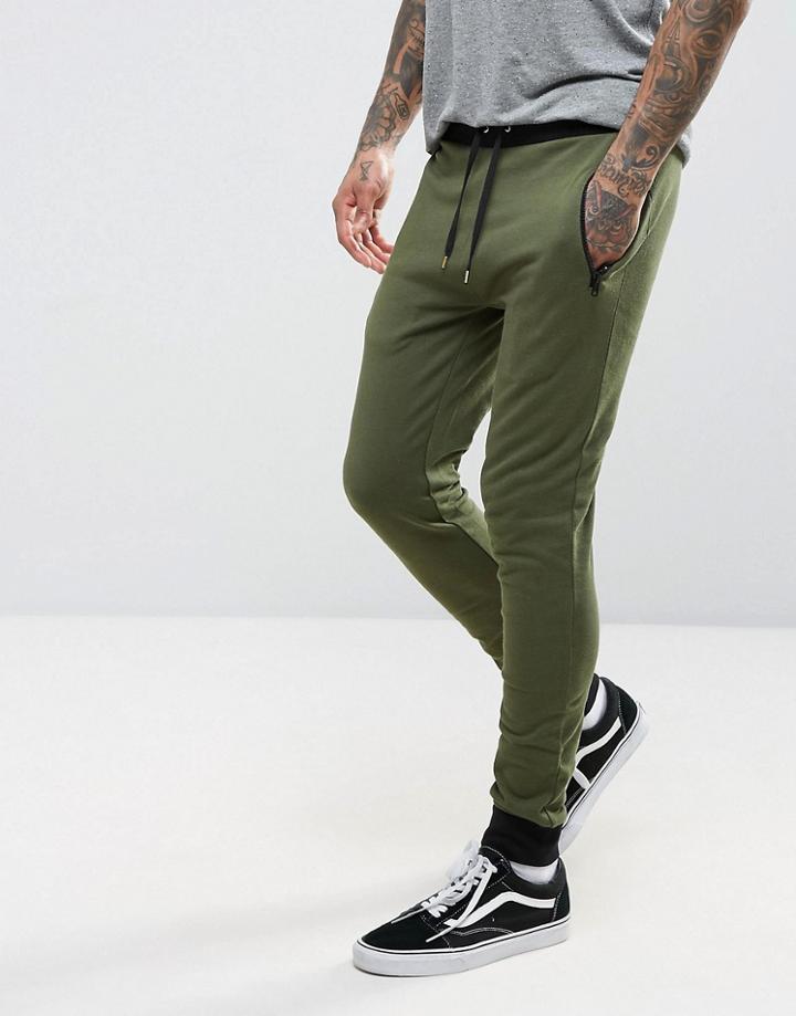 Asos Super Skinny Joggers With Zips In Green - Green
