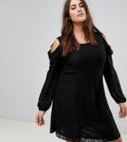 Koko Cold Shoulder Ruffle Detail Lace Shift Dress - Black