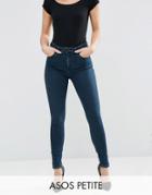 Asos Petite Ridley High Waist Skinny Jeans In Grace Dark Stonewash Blu
