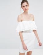 Endless Rose Knitted Ruffle Mesh Panel Mini Dress - Off White