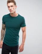 Asos Longline Muscle Fit T-shirt With Crew Neck And Curve Hem - Green