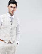 Gianni Feraud Skinny Fit Wedding Windowpane Check Vest - Cream