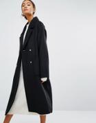 Monki Double Breasted Over Coat - Black
