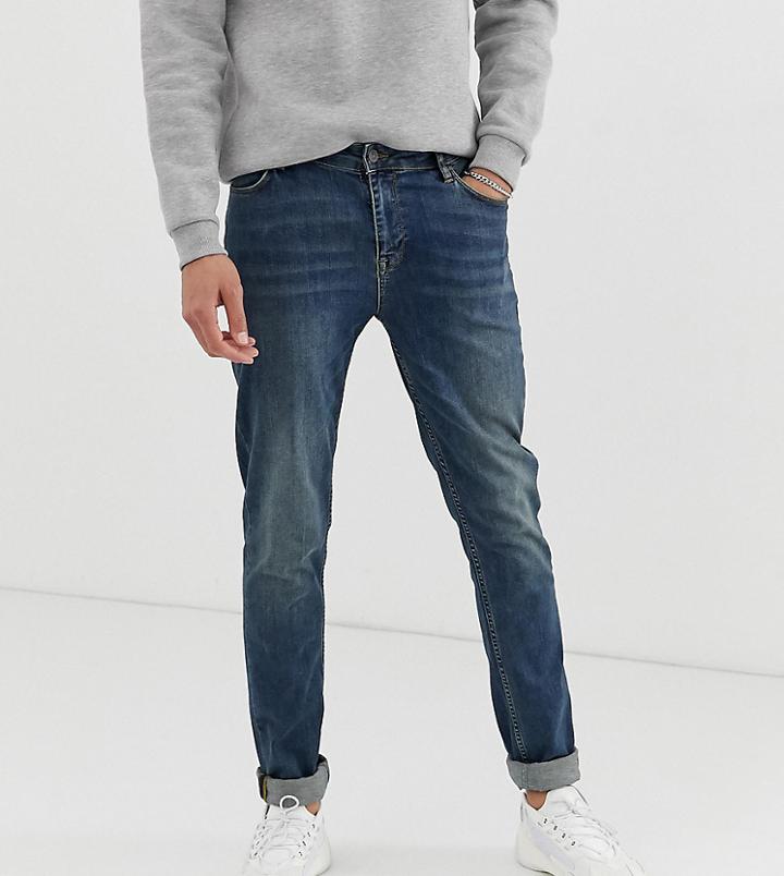 Asos Design Tall Skinny Jeans In Dark Wash Blue - Blue