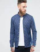 Asos Skinny Denim Shirt With Cross Print In Rinse Wash And Long Sleeve - Navy