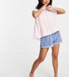 Asos Design Petite Smock Shirt With Dipped Hem In Pink