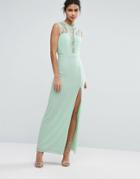 Elise Ryan Sleeveless Maxi Dress With Contrast Lace Bodice - Green