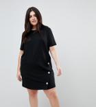 Asos Curve T-shirt Mini Dress With Popper Detail - Black