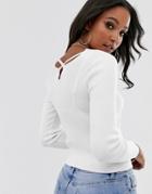 Asos Design Fine Rib Sweater With Cross Back Detail-white