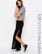 Noisy May Tall Wide Leg Pant With Side Spilts - Black