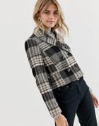 Miss Selfridge Cropped Jacket In Gray Check - Gray