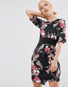 Closet Floral Drape V-back Scuba Dress - Black