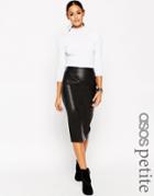 Asos Petite Pencil Skirt In Leather Look With 80s Waist Detail - Black