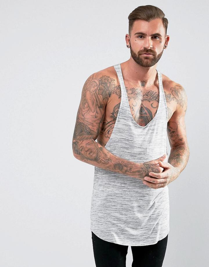 Asos Extreme Racer Back Tank In Inject Fabric Tank In Off White - White