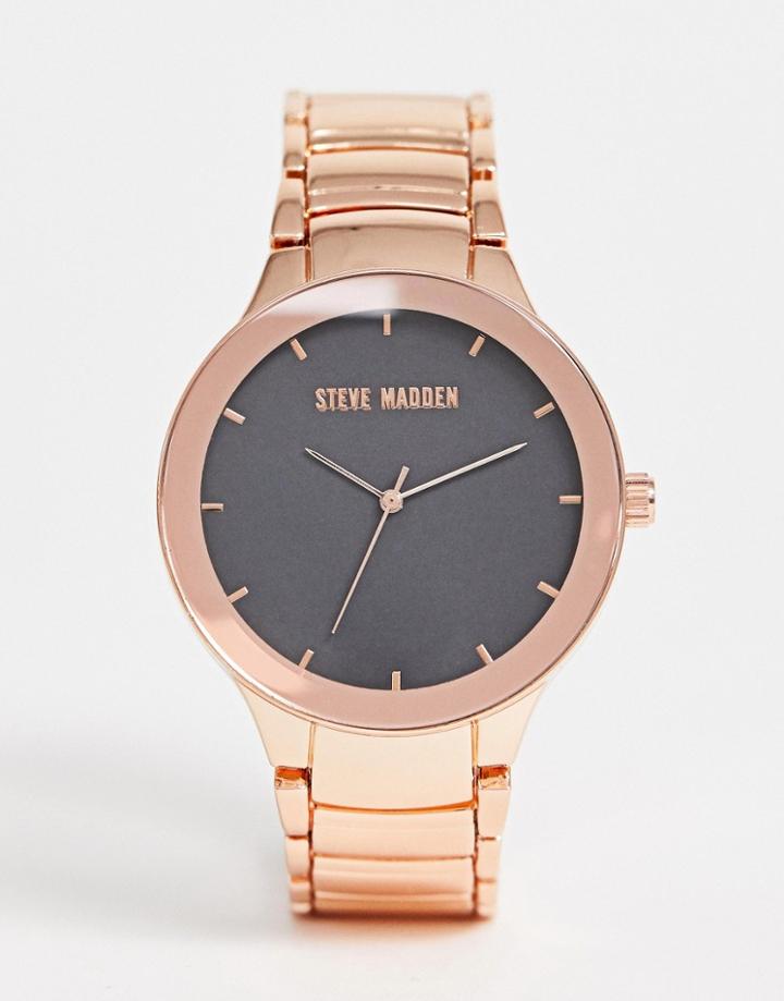 Steve Madden Mens Rose Gold Bracelet Watch With Black Dial - Pink