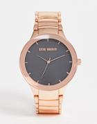 Steve Madden Mens Rose Gold Bracelet Watch With Black Dial - Pink