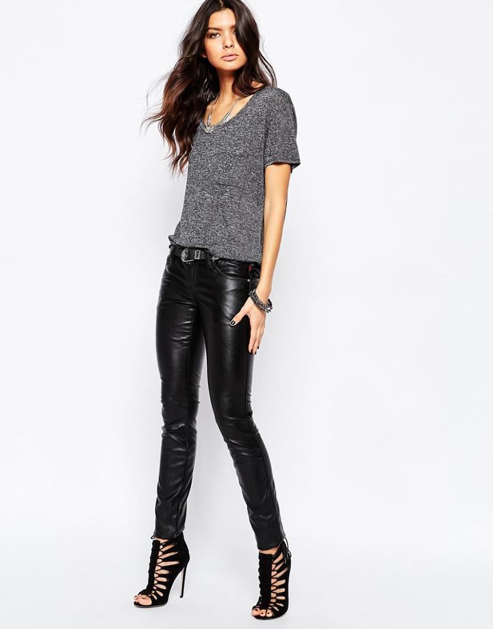 Tripp Nyc Low Rise Leather Look Jean Style Pants - Black