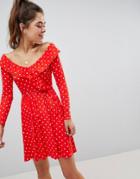 Asos Design Sweetheart Neck Midi Dress In Polka Dot Print - Multi