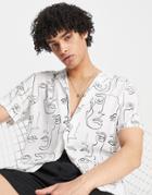 Asos Design Camp Collar One Button Shirt With White Scribble Face Print