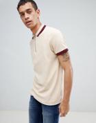 Asos Design Polo Shirt In Towelling With Zip Neck And Contrast Tipping - Beige
