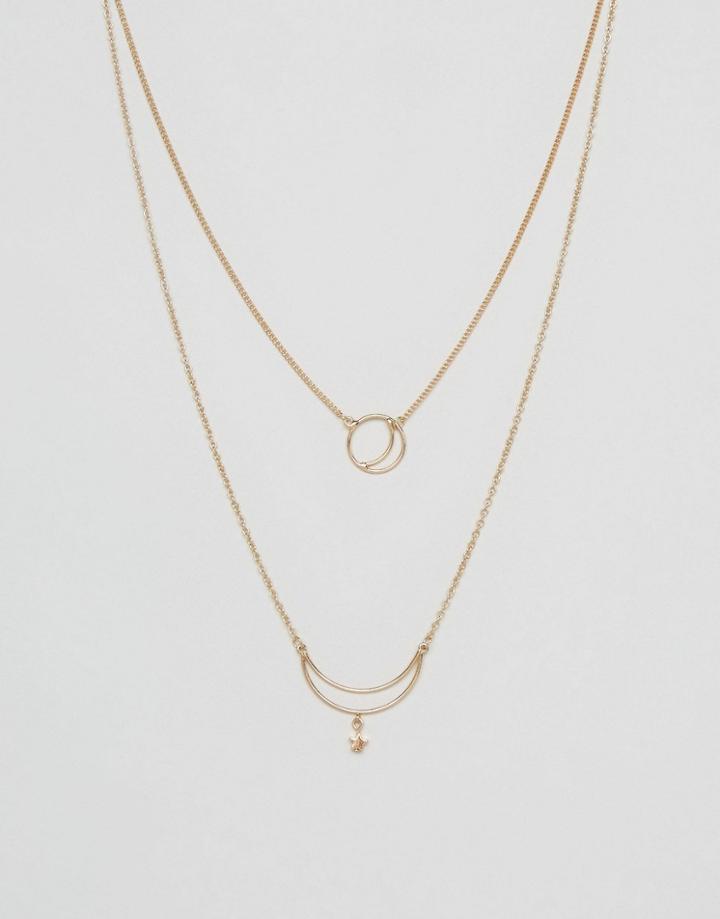 Asos Twin Crescent Multirow Necklace - Gold
