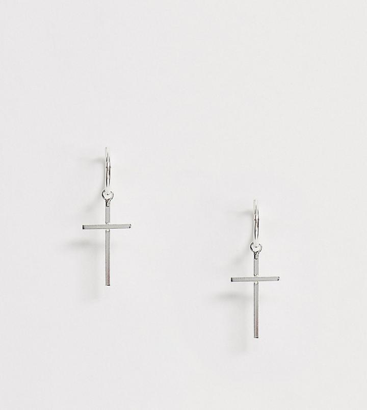 Kingsley Ryan Exclusive Sterling Silver Mid Cross Drop Hoop Earrings - Silver